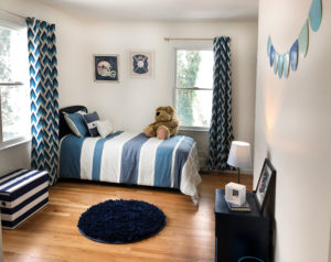 Blue accents at a home staging of a children room at West Annapolis, Maryland