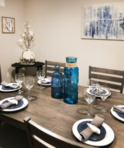 Close up of a dining table at a home staging at Edgewater, Maryland