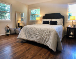 Home staging of master bedroom at a vacant home at Edgewater, Maryland